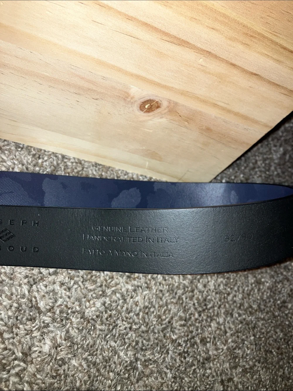 Joseph Abboud Navy Leather Belt with Cloud Print Silver-Tone Buckle 32” Waist